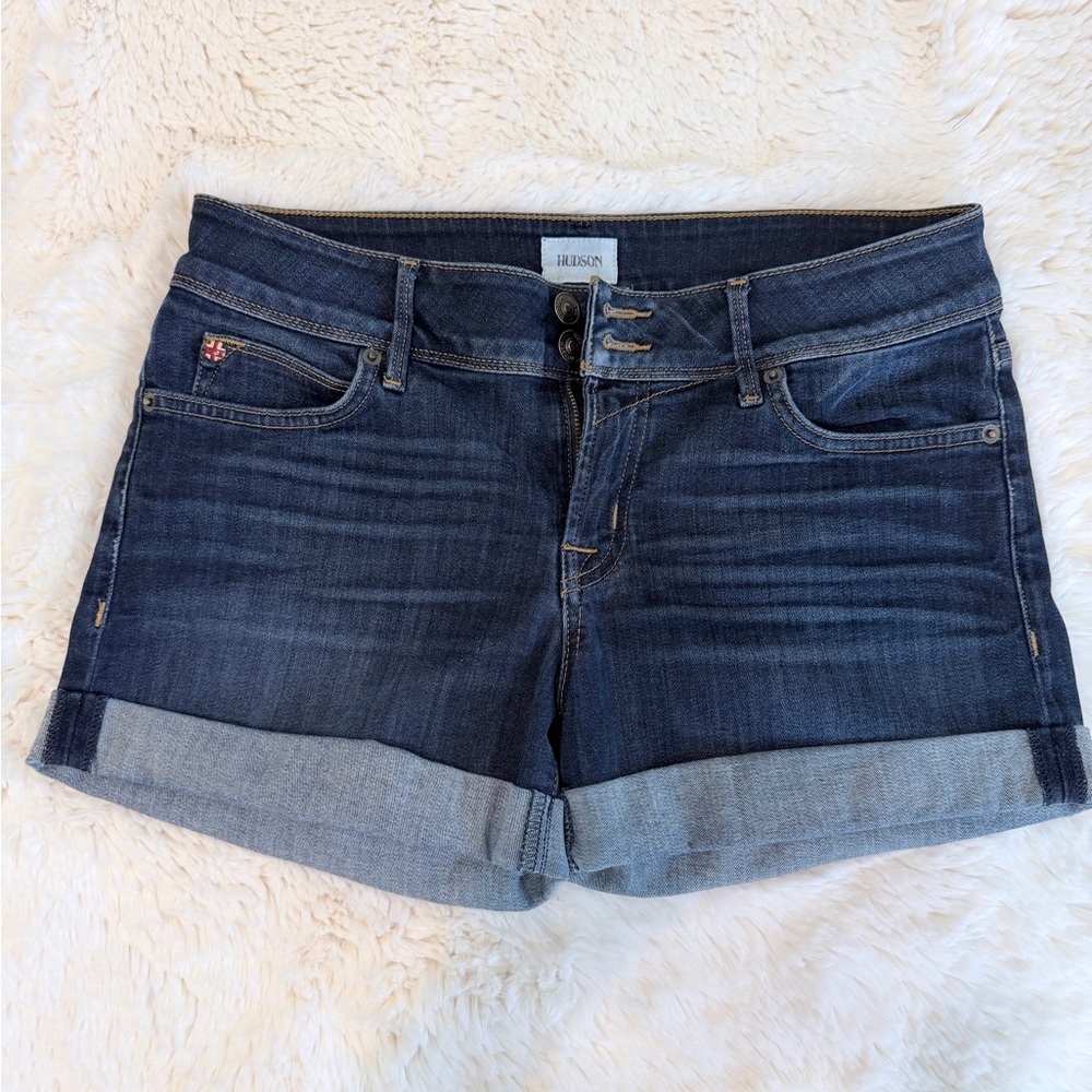 Hudson Jeans Women's Cuffed Dark Blue Denim Shorts